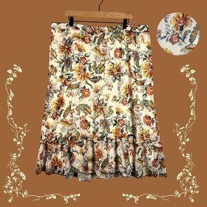 CJ Banks Women 2X Floral Midi Skirt Plus Size Boho Cottagecore Whimsy Ruffle Hem